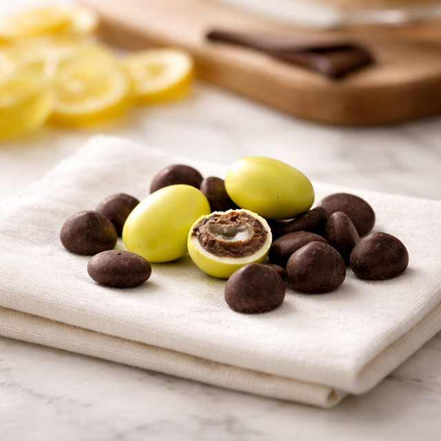 Dragée citron confit enrobée chocolat noir