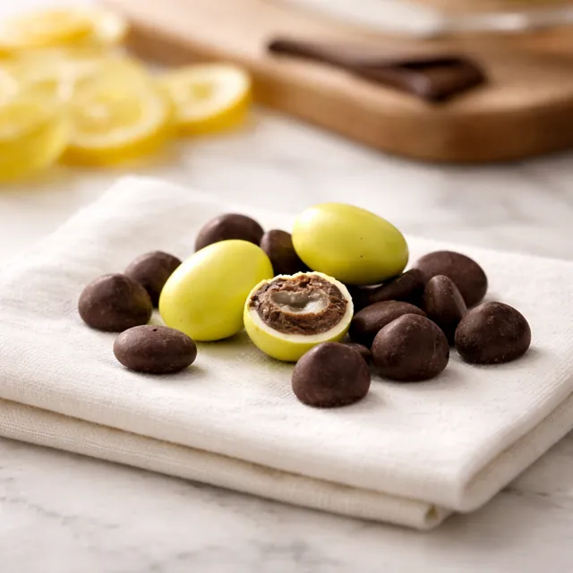 Dragée citron confit enrobée chocolat noir