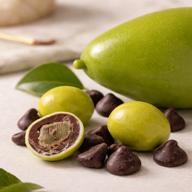 Dragée poire confite enrobée chocolat noir