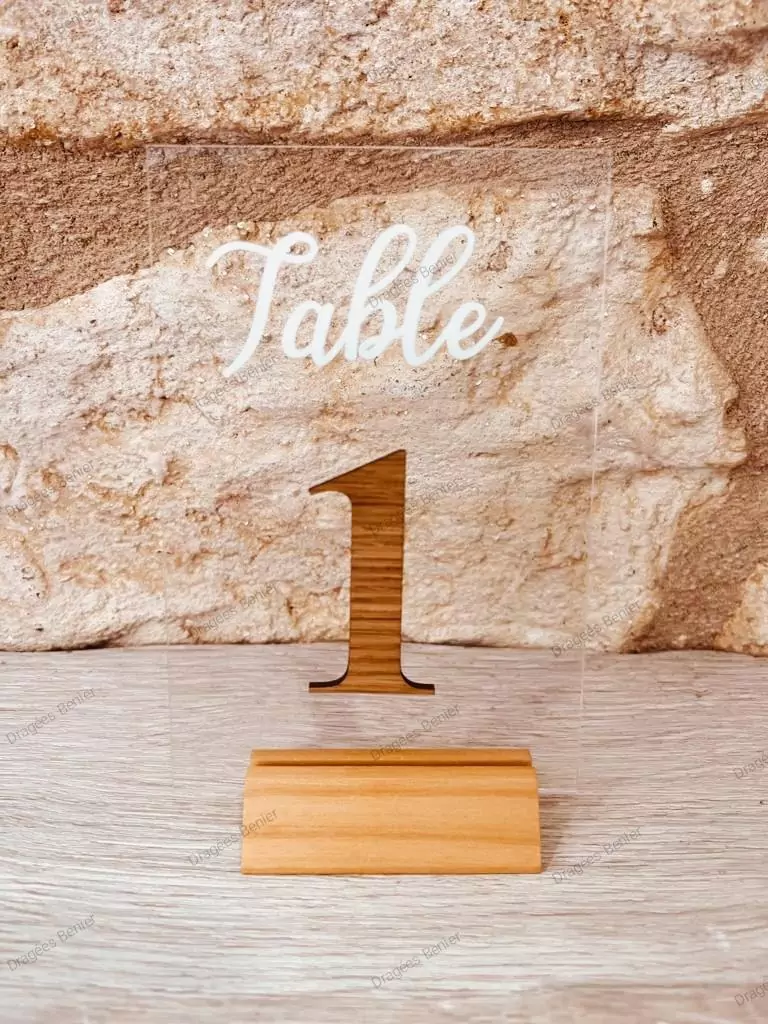 Numéro de table plexi bois