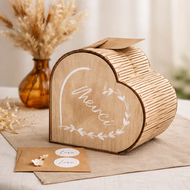 urne en bois forme coeur